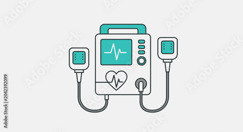 Medical Defibrillator Depicted in Vector Style on a Plain Background, Ideal for Healthcare Designs
