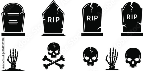Fotografija Halloween tombstones and skull silhouettes vector collection