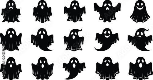 Quadro su tela Halloween ghost silhouettes collection spooky apparitions for festive designs