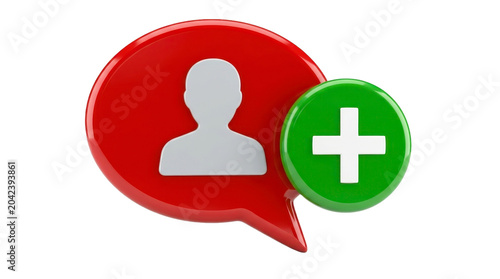 Red Speech Bubble With User Profile And Green Plus Sign PNG File
