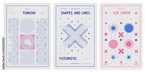 Foto three vertical posters with geometric designs toroid