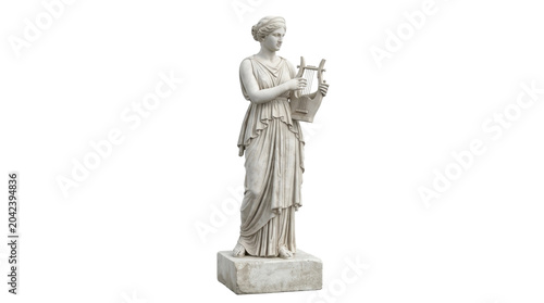 Obraz na płótnie Classical marble statue of a woman playing a lyre PNG file on a transparent back