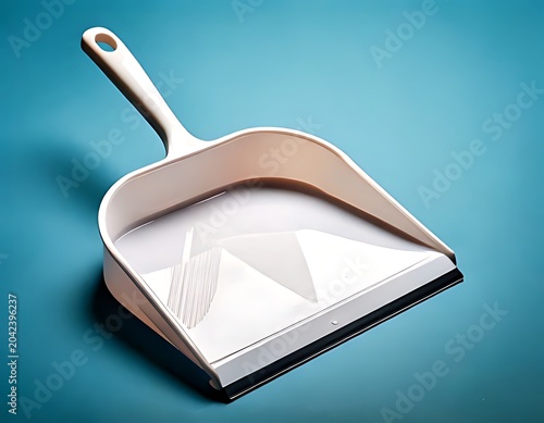 A plastic dustpan is a common home object on a white background.