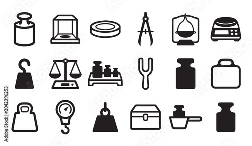 Εκτύπωση καμβά Analytical weighing and scientific laboratory tool icons with laboratory