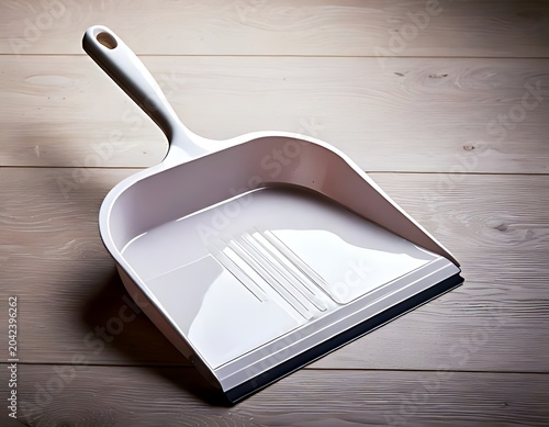 A plastic dustpan is a common home object on a white background.