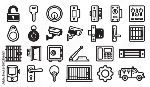 Tableau sur toile Security and surveillance icon set representing home and property protection