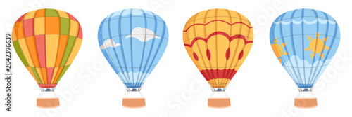 Schilderij op canvas Hot air balloons collection isolated on white background