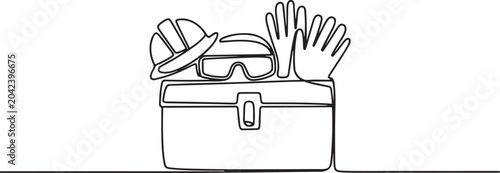 Photography Continuous one line of a secure toolbox, equipment safety theme