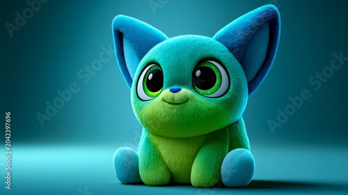 Cute colorful sitting stuffed animal.