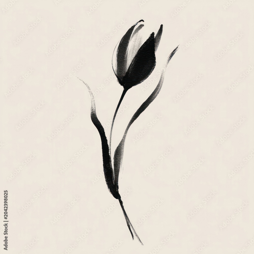 Obraz premium Minimalist black ink tulip illustration.