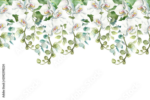 Foto White orchids seamless border