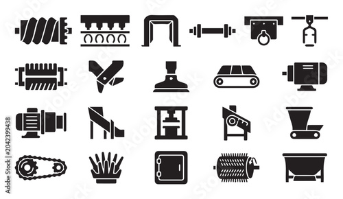 Foto Industrial heavy machinery and manufacturing production plant equipment icons