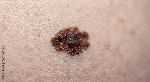 Macro photograph of a dark irregular mole on human skin