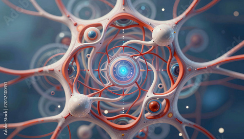 Futuristic Biomechanical Network with Central Luminescent Core