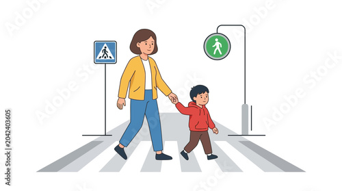 Tableau sur toile Mother and Child Crossing Street Safely