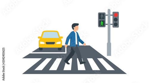 Pedestrian crossing street at traffic light