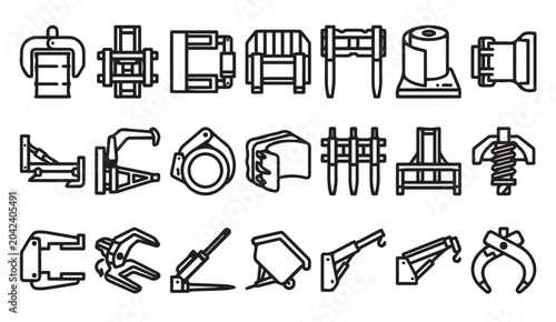 Foto Industrial forklift attachments and mechanical clamps collection with forklift