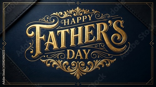 Happy fathers day gold elegant typography on dark blue leather background