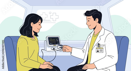 Medical Examination and Pulse Oximetry Assessment in a Clinic Illustration