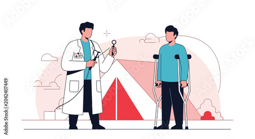 Medical Examination and Recovery Process Illustration Depicting Doctor and Patient Interaction