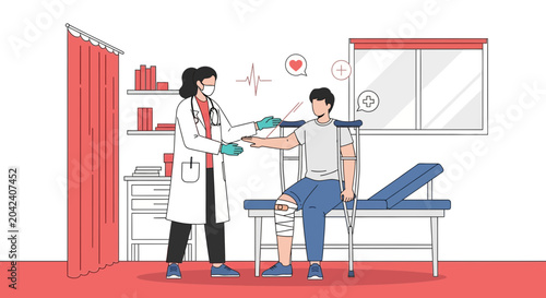 Medical Examination and Recovery Process Depicted in Vector Illustration