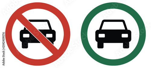 Slika na platnu Car Traffic Sign set, allowed and prohibited vehicle symbols, road safety regulation icons, driving control and transport restriction pictograms, vector warning and permission signs