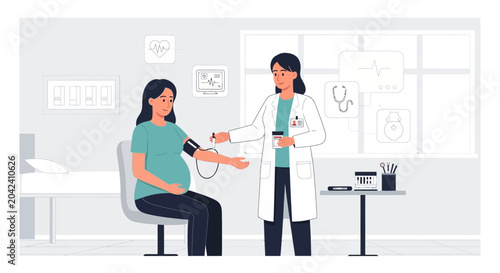 Medical Examination of a Pregnant Woman by a Friendly Doctor in the Clinic