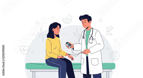Medical Examination Illustration Featuring Doctor and Patient During Health Checkup.