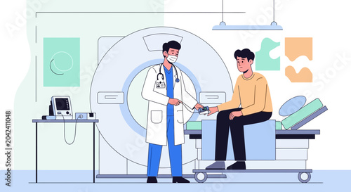 Medical Examination Illustration Featuring Doctor and Patient in Healthcare Setting