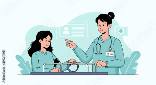 Medical Examination Illustration Featuring Doctor and Patient Talking Vector Graphics