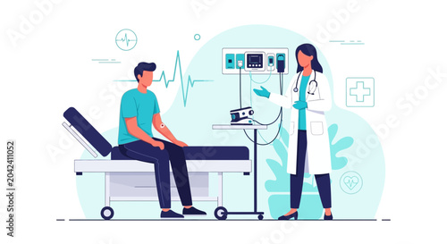 Medical Examination Illustration Featuring Doctor and Patient on a White Background