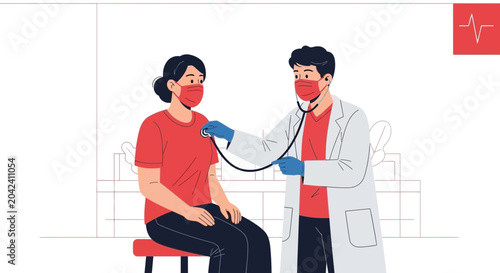 Medical Examination Illustration Featuring Doctor and Patient with Emphasis on Prevention