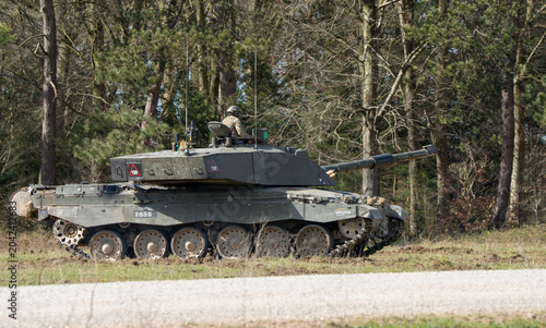 British army CR2 FV4034 Challenger 2 II main battle tank in action on a military exercise