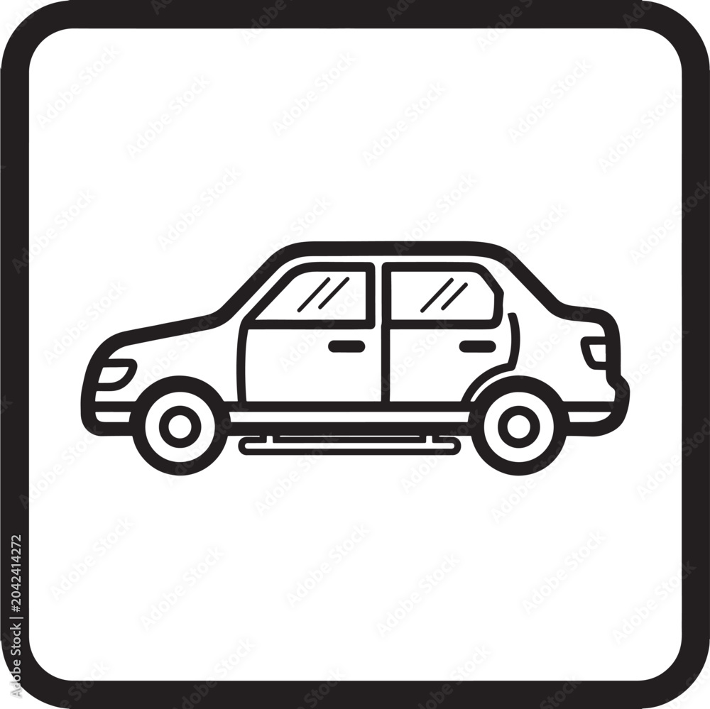 Fototapeta premium Car Icon with Two Doors and Side Profile, Minimalist Line Art Style for App Ui, Transportation and Mobility Themes