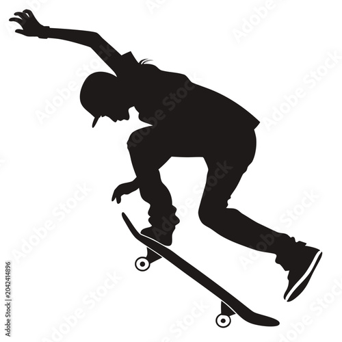 Tableau sur toile Skateboarder in a crouched position on a skateboard with extreme sports