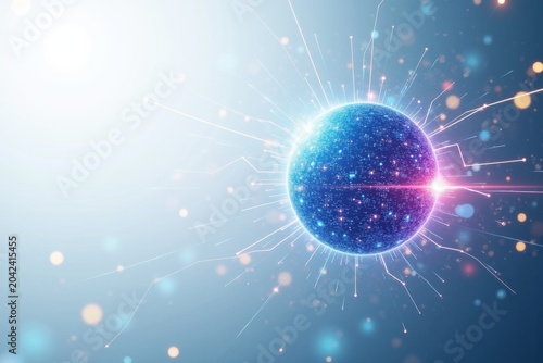 Glowing Digital Sphere with Radiant Lines and Bokeh Background