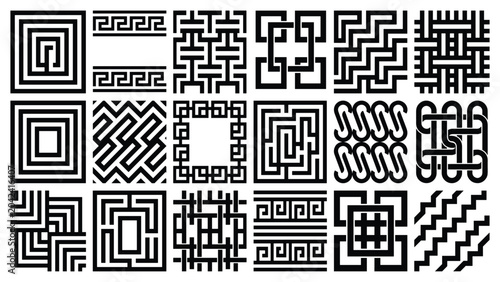 Fotografie Greek Meander Key Fret Geometric Border Pattern Set for Ethnic Textile Decoratio