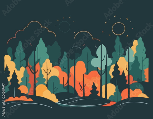 Abstract Line Drawing of a Forest Fire with Smoke