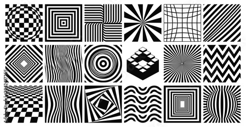 Fotografie Optical Illusion Op Art Abstract Geometric Pattern Set for Psychedelic Modern Gr