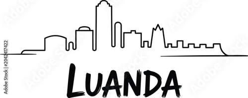 Cuadro en lienzo Luanda skyline silhouette with handwritten city name in stylized brush stroke le