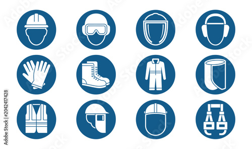 Foto Mandatory safety sign set with personal protective equipment icons for industria