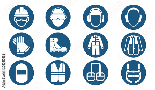 Bild auf Leinwand Mandatory safety signs for personal protective equipment in industrial and const