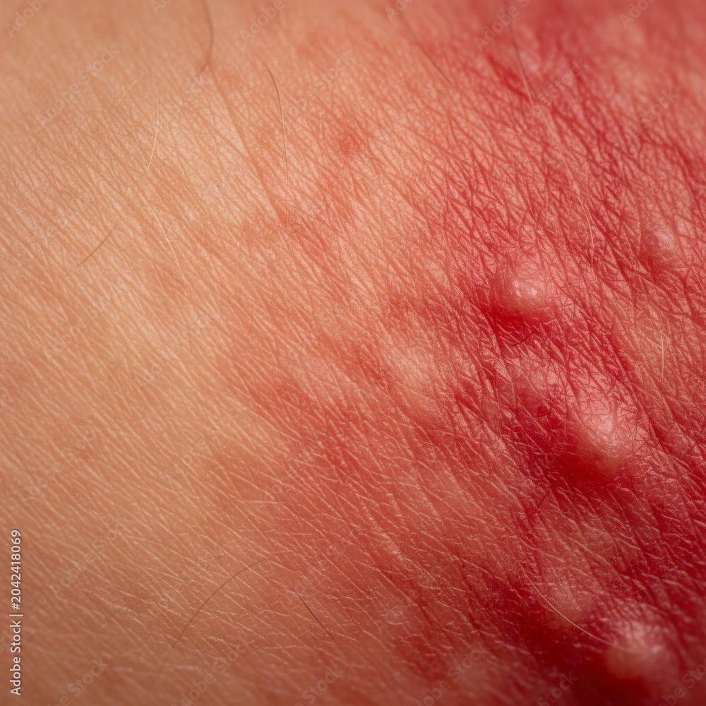 Fototapeta premium Close-up of Skin Texture with Red Bumps and Irritation