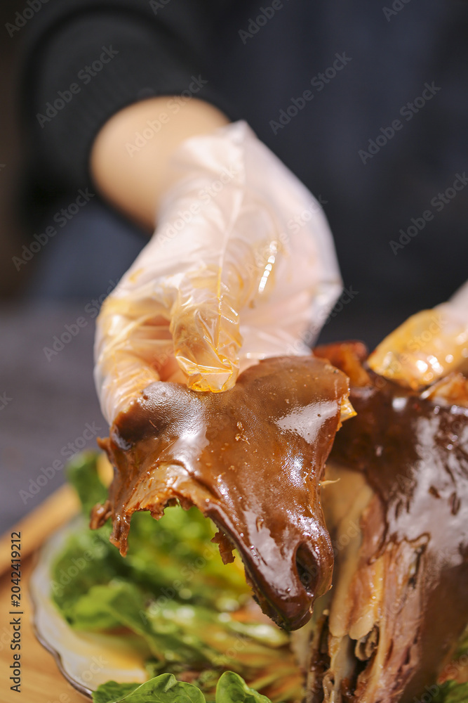 Fototapeta premium Whole Marinated Lamb Head Traditional Inner Mongolia Cuisine Fresh Free Range Meat Dish