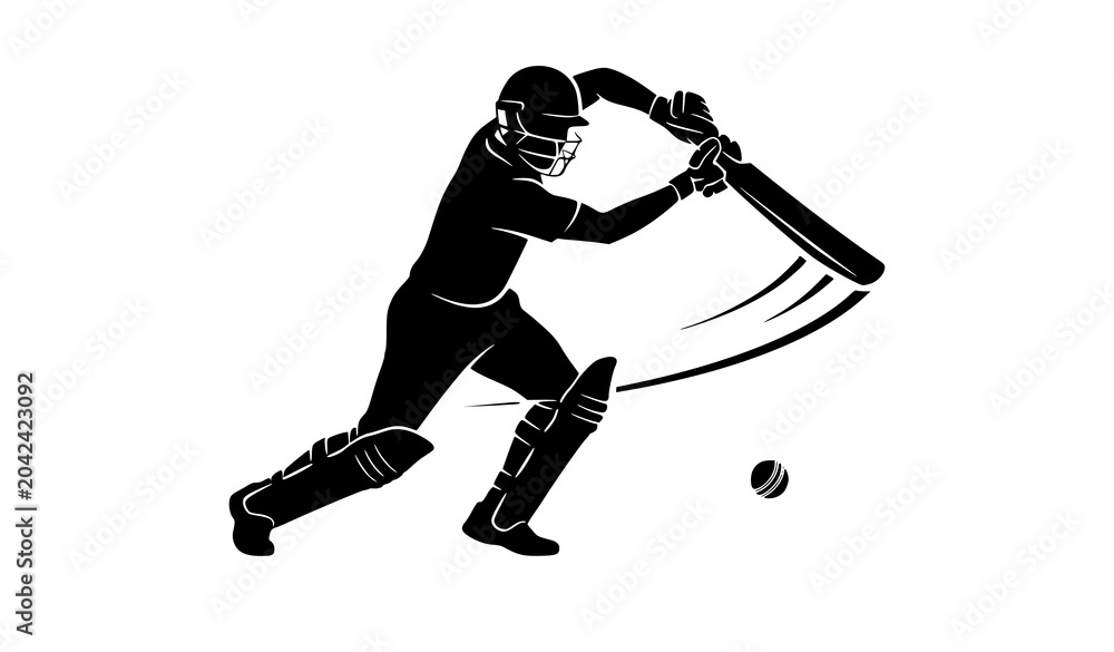 Fototapeta premium Cricket Player Silhouette Vector with Bat and Protective Gear