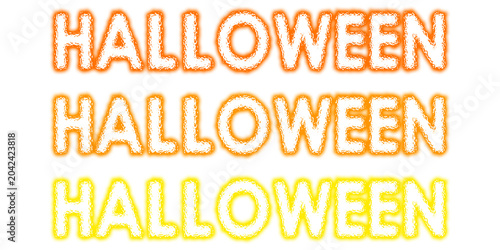 Three rows of white halloween text on a vibrant orange gradient background, for holiday decoration isolated on a transparent background