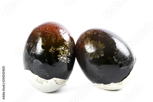 Century Eggs Traditional Chinese Preserved Delicacy Protein Rich Food on White Background