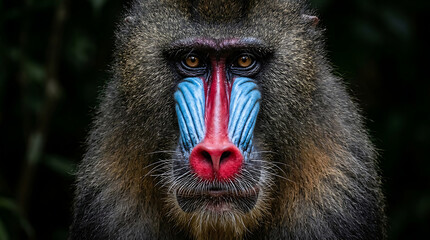 Close up portrait of a colorful mandrill monkey