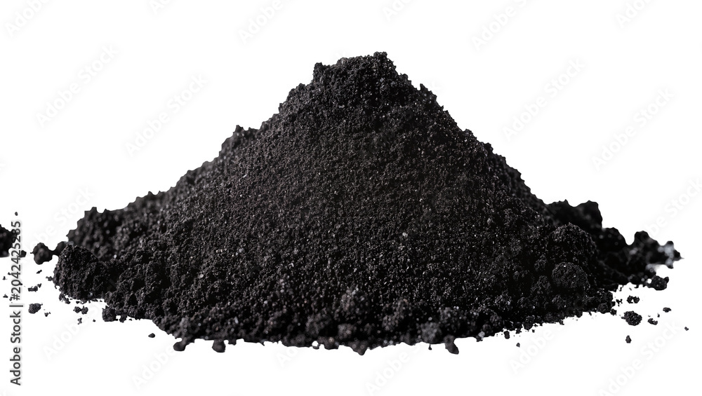 Φωτογραφία Pile of fine black charcoal powder, isolated on transparent background