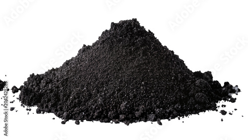 Pile of fine black charcoal powder, isolated on transparent background